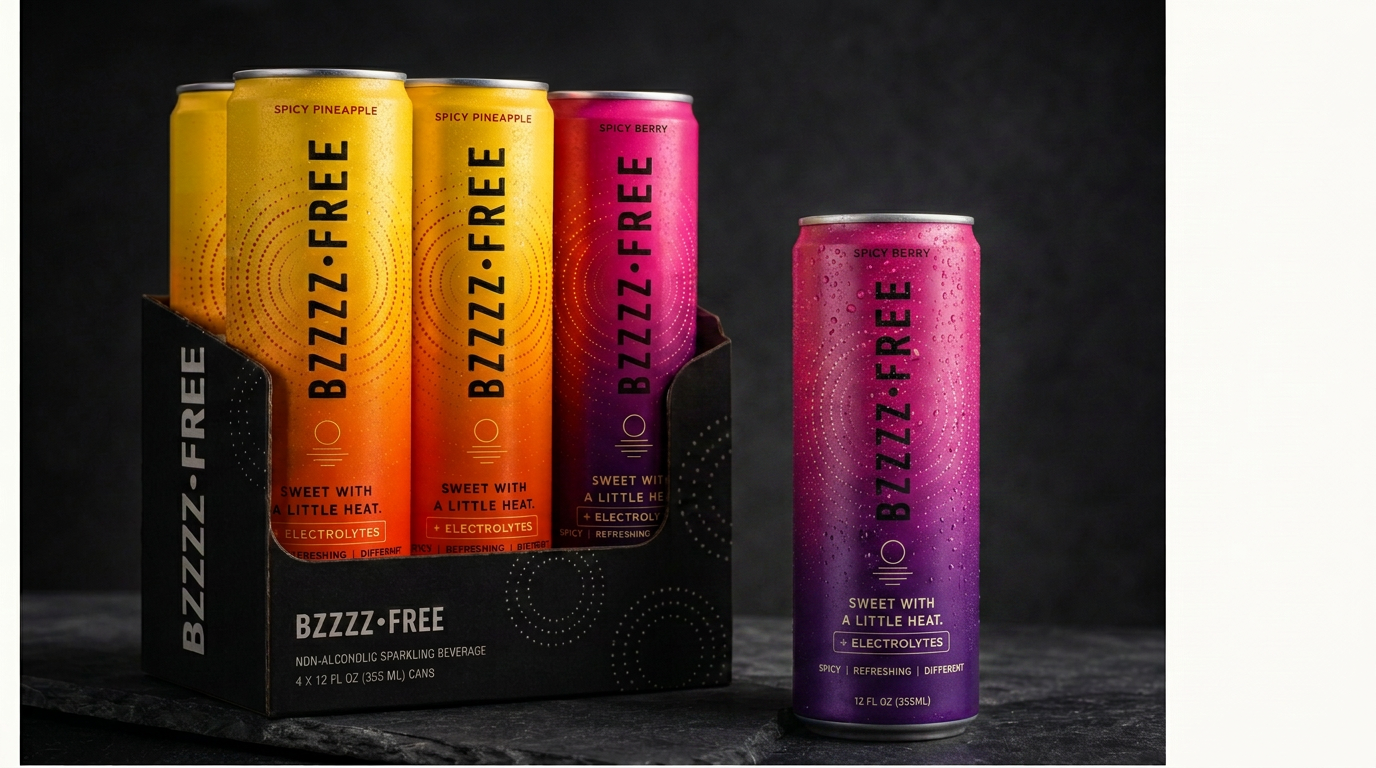 BZZZZ•FREE 4-pack carrier with Spicy Pineapple and Spicy Berry cans